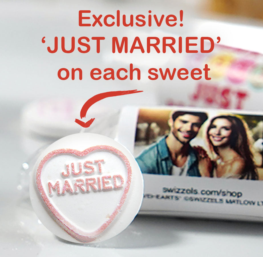 Personalised "Just Married" Love Hearts Wedding Favours X 50 Rolls