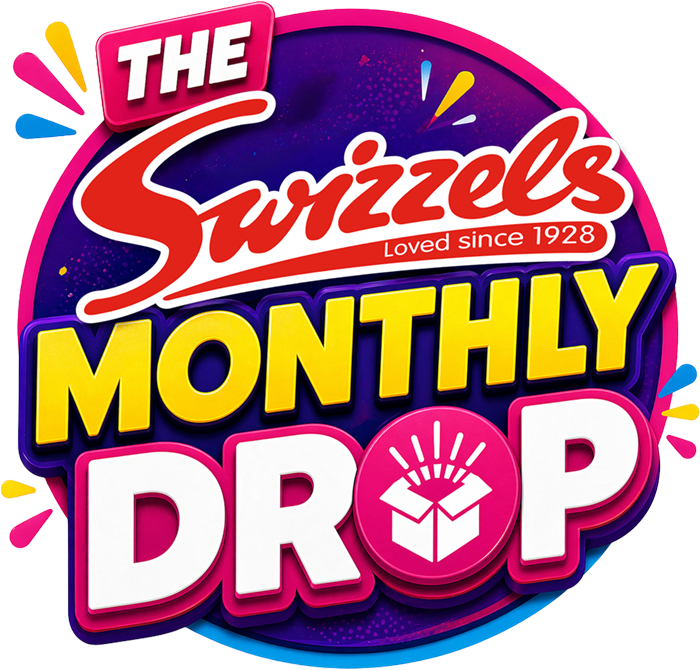 Logo for 'The Swizzles Monthly Drop' with colorful design elements on a white background.