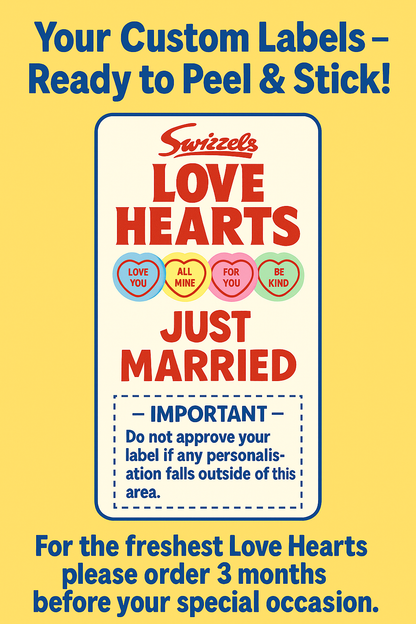 Personalised JUST MARRIED Love Hearts Wedding Favours X 50 Rolls