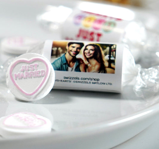 Personalised "Just Married" Love Hearts Wedding Favours X 50 Rolls