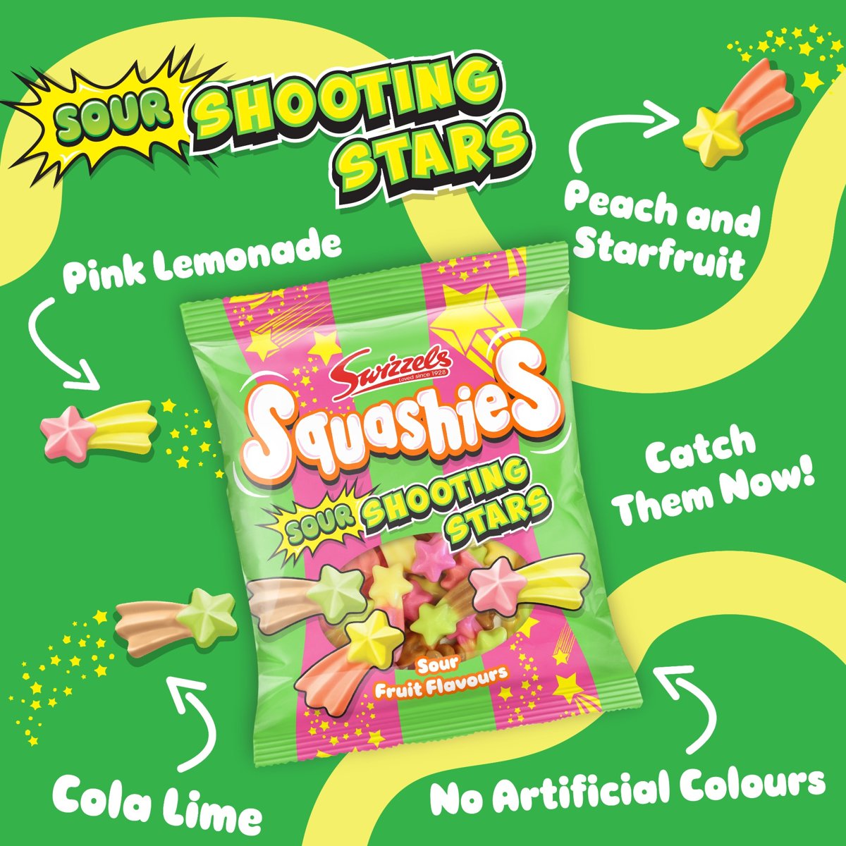 Squashies Shooting Stars Box. 12 x 100g Bags