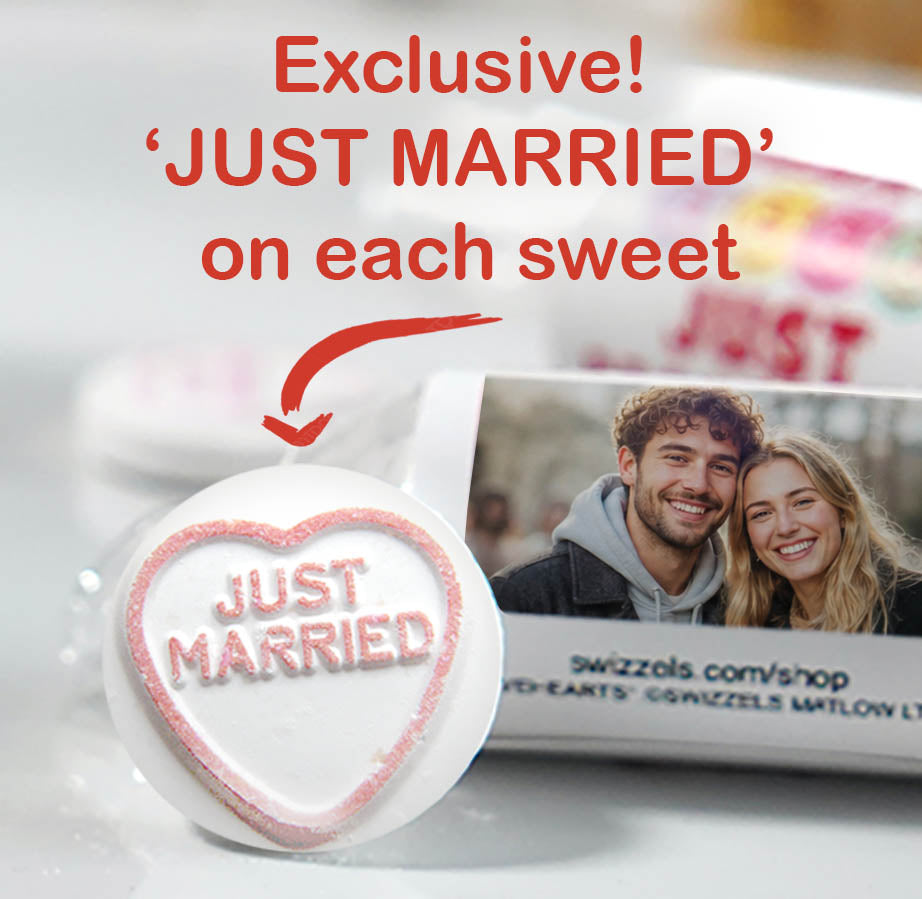 Personalised "Just Married" Love Hearts Wedding Favours X 50 Rolls