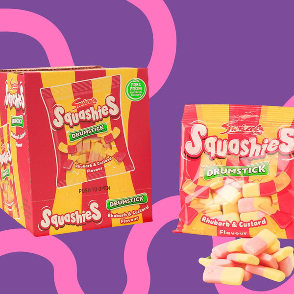 Squashies Rhubarb & Custard Flavour Box 12 x 140g Bags