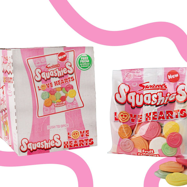 Squashies Love Hearts Flavour Box 12 x 140g Bags