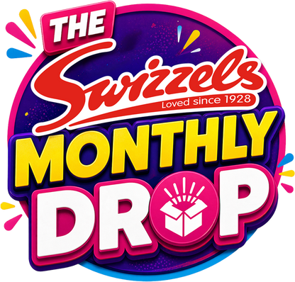 Logo for 'The Swizzles Monthly Drop' with colorful design elements on a white background.