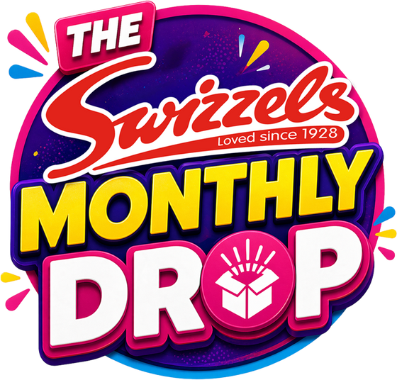 Logo for 'The Swizzles Monthly Drop' with colorful design elements on a white background.