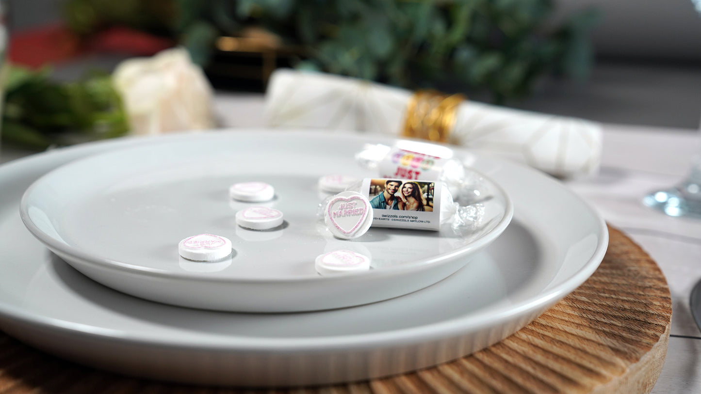 Personalised JUST MARRIED Love Hearts Wedding Favours X 50 Rolls