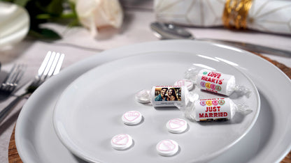 Personalised JUST MARRIED Love Hearts Wedding Favours X 50 Rolls